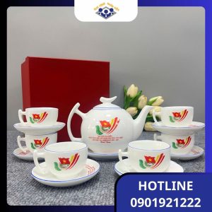 Bộ ấm trà dáng bưởi cành in logo